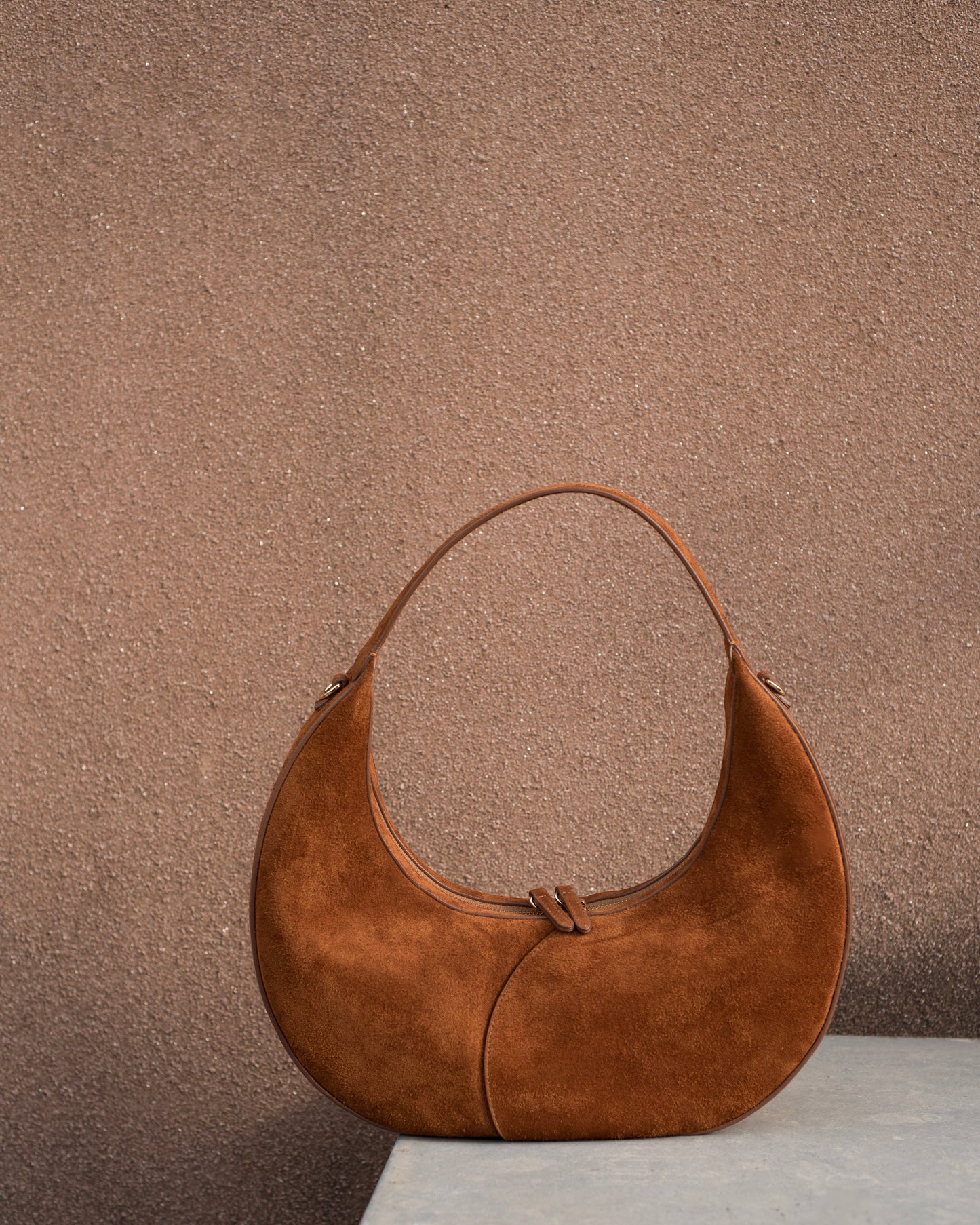 MOON LOOP SUEDE SHOULDER BAG