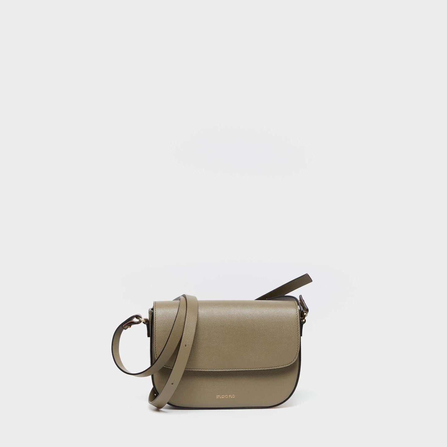 Beige calfskin leather crossbody bag with curved silhouette