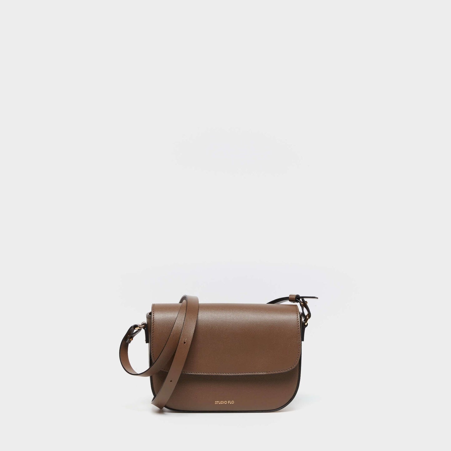 Taupe calfskin leather crossbody bag with curved silhouette