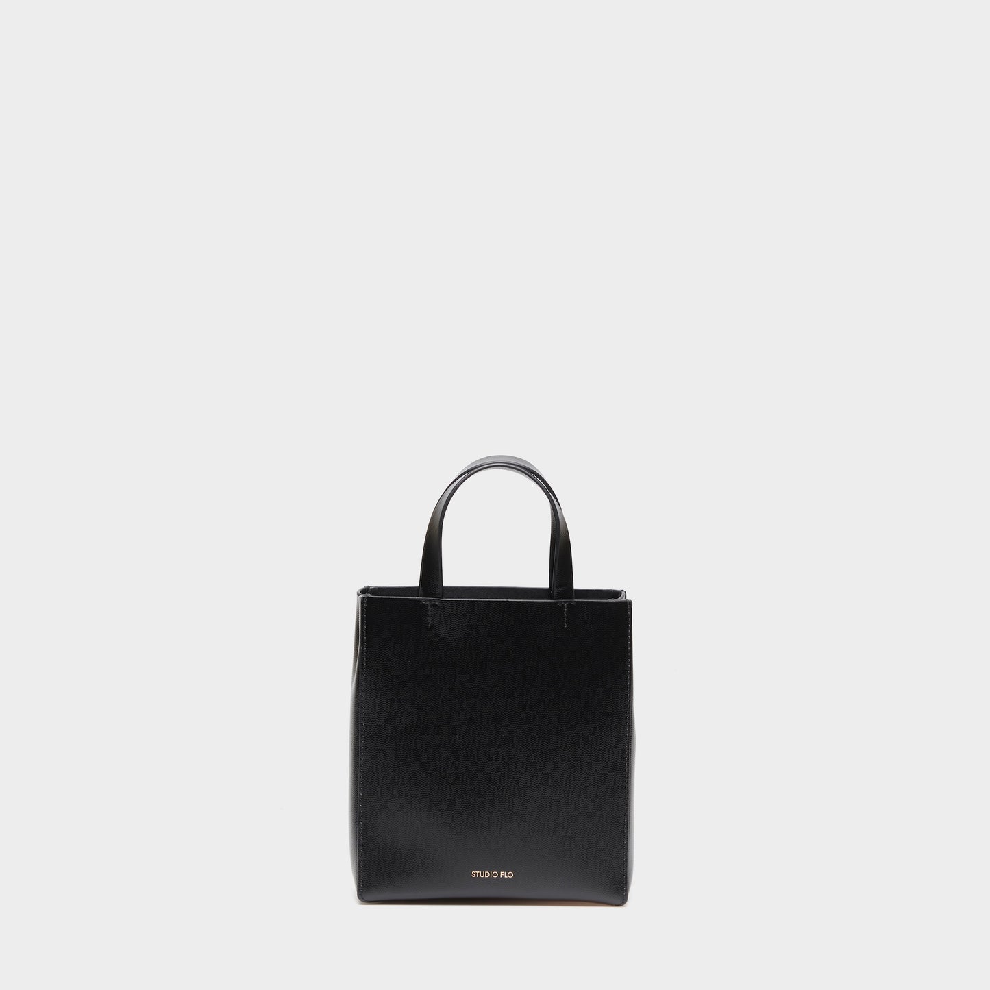 Black calfskin mini handbag with top handles and structured design