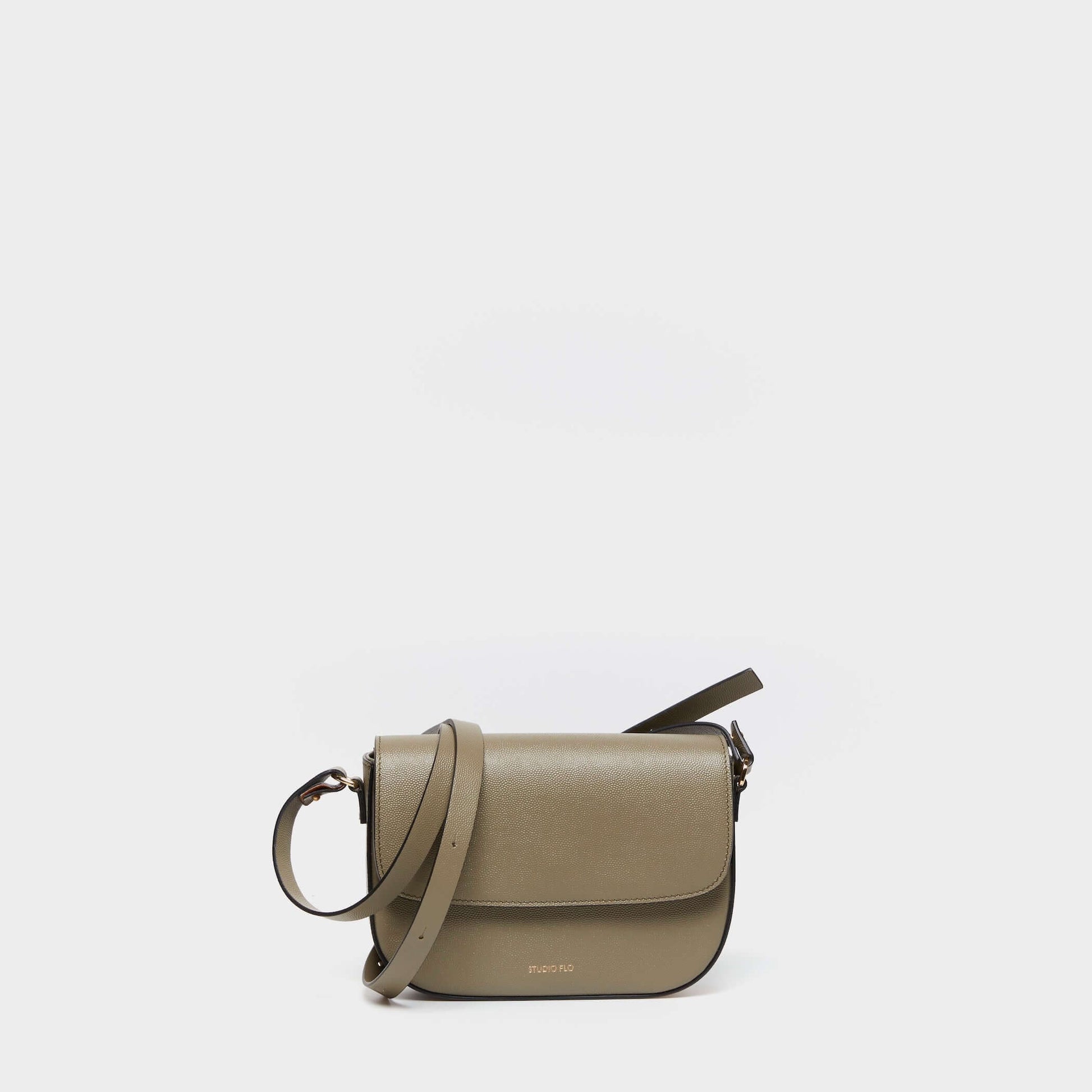 Beige calfskin leather crossbody bag with curved silhouette