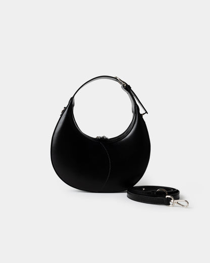 Moon Loop Mini in black with adjustable strap and refined silhouette