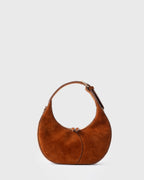 Moon Loop Mini — Schultertasche aus Veloursleder — braun