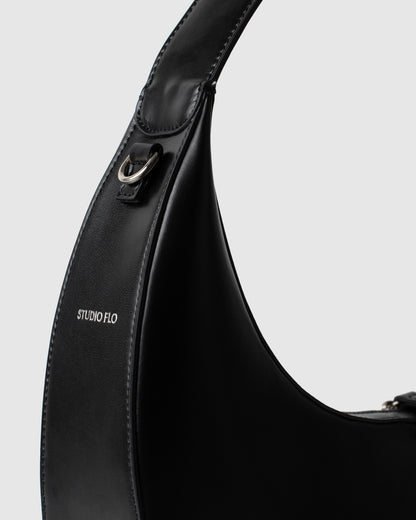 Studio Flo Logo on Moon Loop Black Leather bag